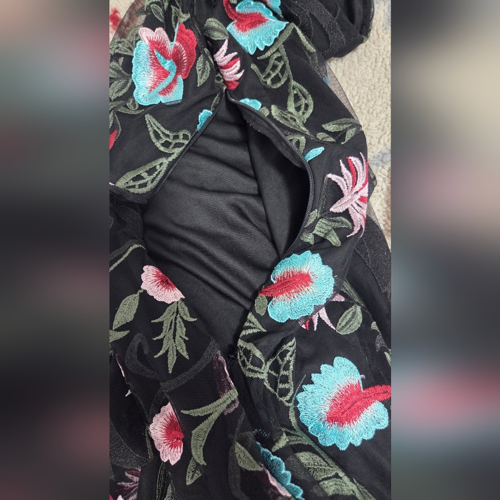 Johnny Was Black Dress with Colorful Floral Design - Picture 8 of 15